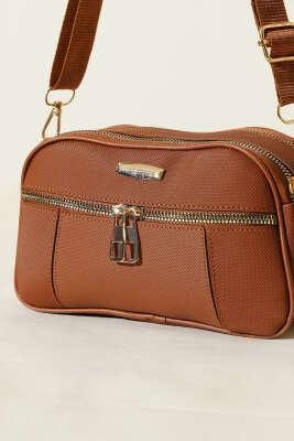 Fermuarlı Üç Bölmeli Çapraz Çanta Taba - Kol Çantası