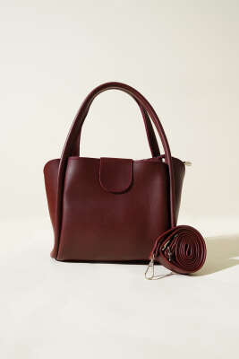 Fermuarlı Üç Bölmeli Kol Çanta Bordo - Kol Çantası