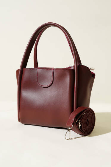 Fermuarlı Üç Bölmeli Kol Çanta Bordo - Kol Çantası