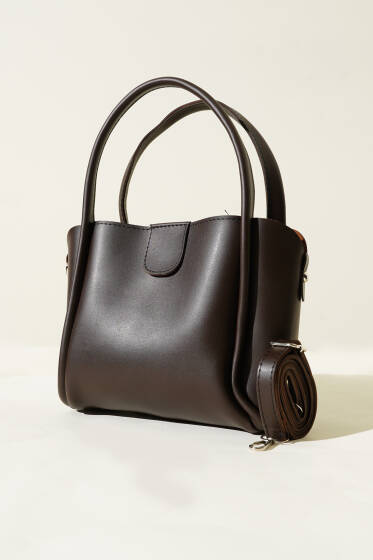 Fermuarlı Üç Bölmeli Kol Çanta Kahve - Kol Çantası