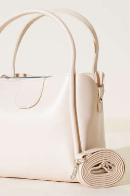 Fermuarlı Üç Bölmeli Kol Çanta Krem - Kol Çantası