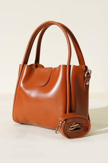 Fermuarlı Üç Bölmeli Kol Çanta Taba - Kol Çantası