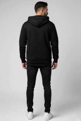 Fermuarlı Üç İplik Erkek Sweatshirt Siyah - Erkek Sweatshirt
