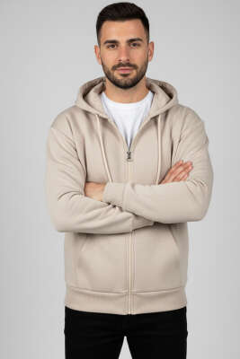 Fermuarlı Üç İplik Erkek Sweatshirt Taş - WİPEOUT