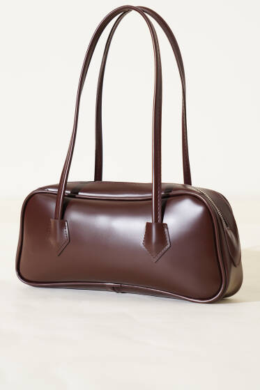 Fermuarlı Uzun Baget Çanta Acı Kahve - Kol Çantası