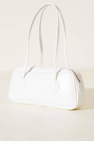 Fermuarlı Uzun Baget Çanta Beyaz - Kol Çantası