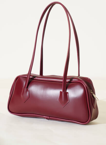 Fermuarlı Uzun Baget Çanta Bordo - Kol Çantası