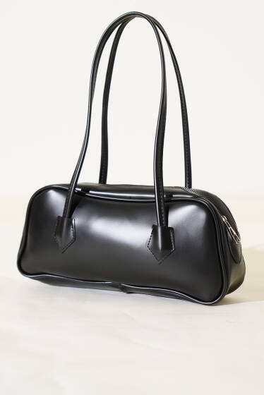 Fermuarlı Uzun Baget Çanta Siyah - Kol Çantası