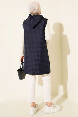 Fermuarlı Uzun Kapitone Yelek Lacivert - Yelek