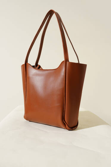  Fermuarlı Uzun Kulplu Kol Çanta Taba - Kol Çantası