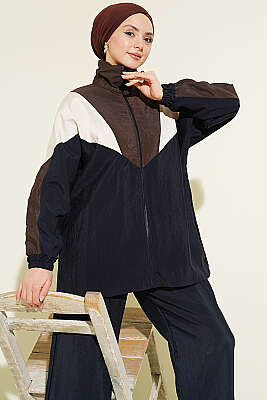 Fermuarlı V Renk Bloklu İkili Takım Lacivert - İkili Takım