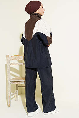 Fermuarlı V Renk Bloklu İkili Takım Lacivert - İkili Takım