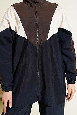 Fermuarlı V Renk Bloklu İkili Takım Lacivert - İkili Takım