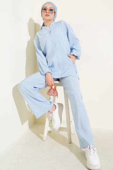 Fermuarlı Yandan Cepli İkili Takım Bebe Mavi - İkili Takım