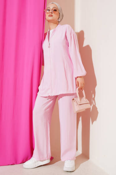 Fermuarlı Yandan Cepli İkili Takım Pembe - İkili Takım