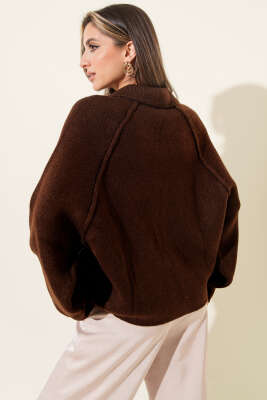 Fermuarlı Yarım Boğazlı Triko Hırka Kahve - Kadın Giyim Modelleri