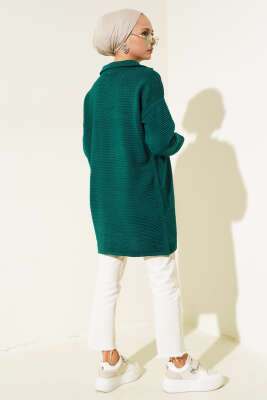 Fermuarlı Yatay Fitilli Triko Tunik Nefti - Triko Tunik