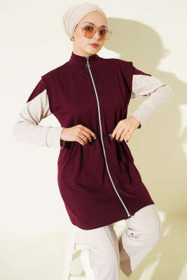 Fermuarlı Yelekli Loyşa Üçlü Takım Bordo - İkili Takım