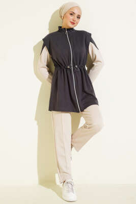 Fermuarlı Yelekli Loyşa Üçlü Takım Füme - HBS