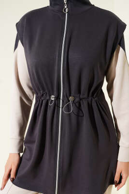 Fermuarlı Yelekli Loyşa Üçlü Takım Füme - İkili Takım