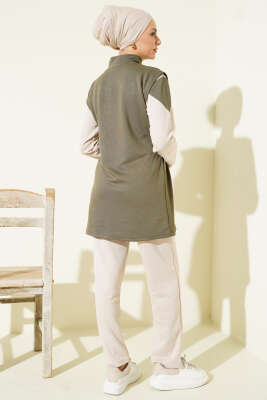 Fermuarlı Yelekli Loyşa Üçlü Takım Haki - İkili Takım