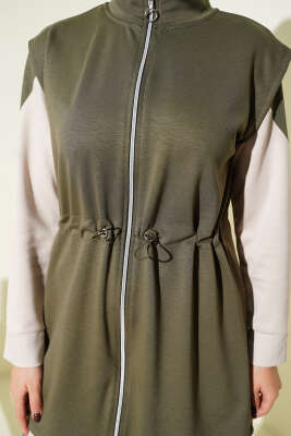 Fermuarlı Yelekli Loyşa Üçlü Takım Haki - İkili Takım