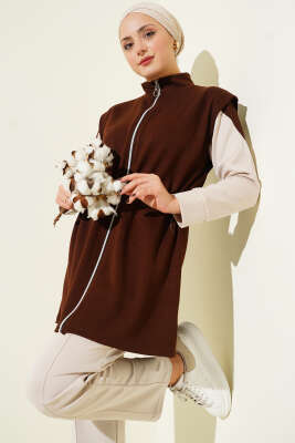 Fermuarlı Yelekli Loyşa Üçlü Takım Kahve - İkili Takım