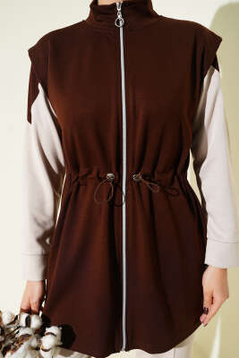 Fermuarlı Yelekli Loyşa Üçlü Takım Kahve - İkili Takım