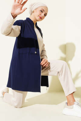 Fermuarlı Yelekli Loyşa Üçlü Takım Lacivert - HBS