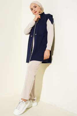 Fermuarlı Yelekli Loyşa Üçlü Takım Lacivert - İkili Takım