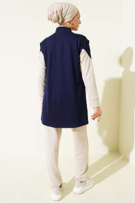 Fermuarlı Yelekli Loyşa Üçlü Takım Lacivert - İkili Takım