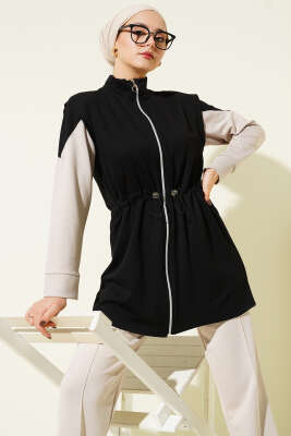 Fermuarlı Yelekli Loyşa Üçlü Takım Siyah - İkili Takım