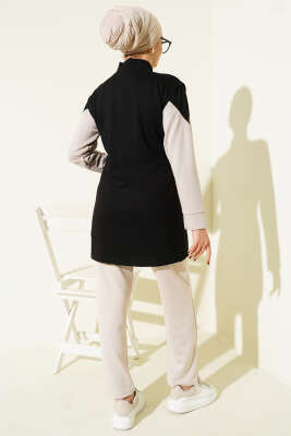 Fermuarlı Yelekli Loyşa Üçlü Takım Siyah - İkili Takım