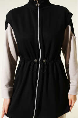 Fermuarlı Yelekli Loyşa Üçlü Takım Siyah - İkili Takım