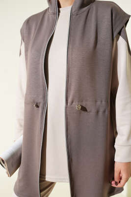 Fermuarlı Yelekli Loyşa Üçlü Takım Vizon - İkili Takım