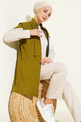 Fermuarlı Yelekli Loyşa Üçlü Takım Yağ Yeşili - HBS