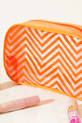  Fermuarlı Zigzag Desenli Kozmetik Çantası Turuncu - Makyaj Aksesuarları