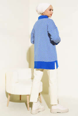 Fermuarlı Zikzak Desen Triko Tunik Saks - Triko Tunik