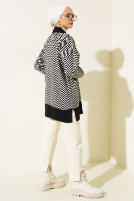 Fermuarlı Zikzak Desen Triko Tunik Siyah - Triko Tunik