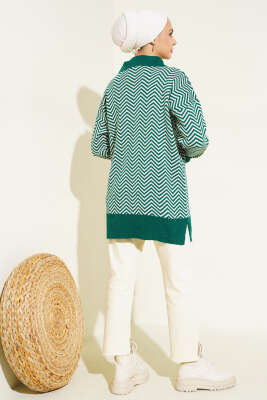 Fermuarlı Zikzak Desen Triko Tunik Zümrüt - Triko Tunik