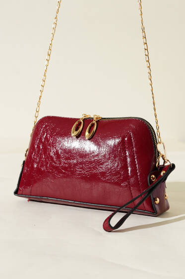 Fermuarlı Zincir Askılı Çanta Bordo - Kol Çantası
