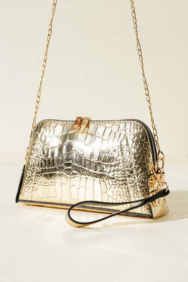 Fermuarlı Zincir Askılı Çanta Gold - Kol Çantası