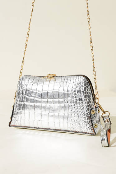 Fermuarlı Zincir Askılı Çanta Gümüş - Kol Çantası