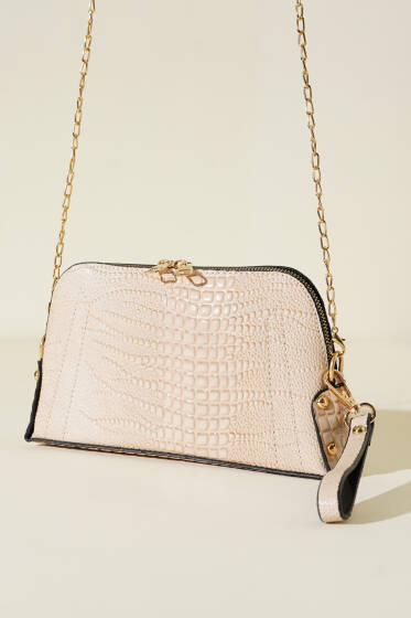 Fermuarlı Zincir Askılı Çanta Krem - Kol Çantası