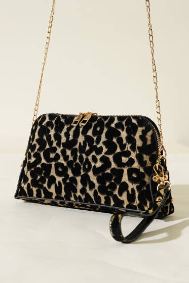 Fermuarlı Zincir Askılı Çanta Leopar - Kol Çantası