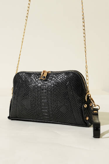 Fermuarlı Zincir Askılı Çanta Siyah - Kol Çantası