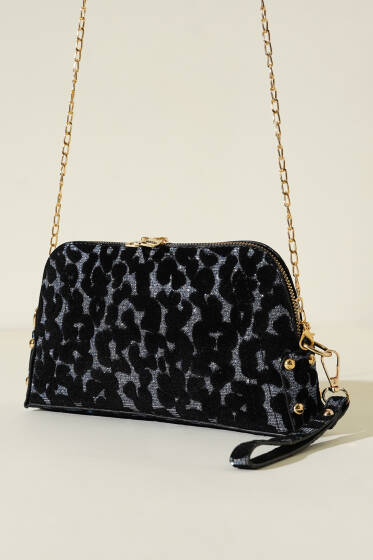 Fermuarlı Zincir Askılı Çanta Siyah Mavi - Kol Çantası