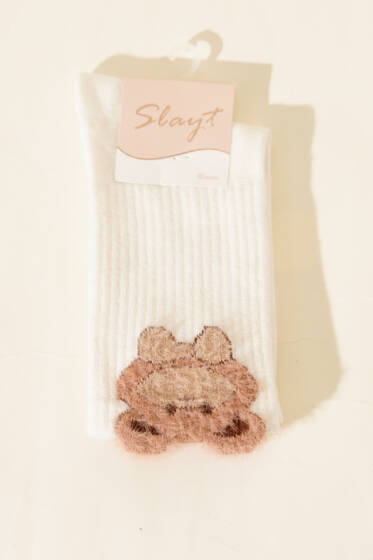 Figürlü Sakallı Kadın Soket Çorap Ekru - Soket Çorap