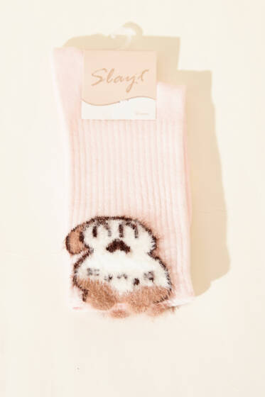 Figürlü Sakallı Kadın Soket Çorap Pembe - Soket Çorap