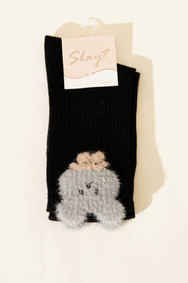 Figürlü Sakallı Kadın Soket Çorap Siyah - Soket Çorap